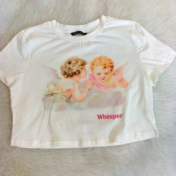 Shein Angel Whisper Crop T Shirt - Picture 2 of 3